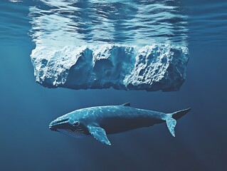 Fototapeta premium Pixel Art Whale and Iceberg Underwater