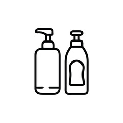 Two outline bottles with pump dispenser rounded top on a handdrawn liquid container