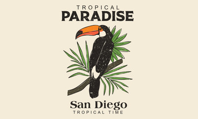 Tropical paradise artwork. Enjoy summer day. Toucan paradise artwork. © riaz