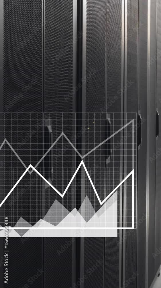 Poster animation of financial data processing over computer servers