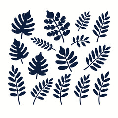 Navy Blue Leaf Illustration on White Background-Botanical Design-Tropical Leaves Pattern-Nature Inspired Art-Leafy Decor-Trendy Wallpaper-Elegant Foliage-Floral Accents
