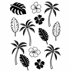 Tropical Paradise Seamless Pattern: Flat Style Vector with Palm Leaves, Exotic Flowers & Bright Summer Colors