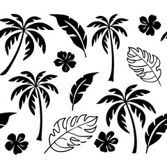 Vibrant Summer Hawaiian Pattern: Isolated Flat Style Vector Illustration of Tropical Flora & Foliage
