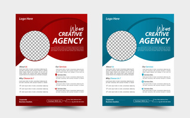 A bundle of 2 templates of different colors a4 flyer template, Corporate Business flyer template vector design, Flyer Template Geometric shape used for business poster layout, Company flyer, corporate