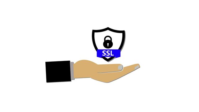 Secure connection icon Motion graphics isolated on white background, flat style secured ssl shield symbols on hands 4k