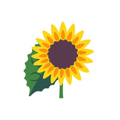 Sunflower Illustration-Bright Yellow Petals-Brown Center-Green Leaf-Cheerful Floral Design-Nature Inspired Art-Perfect for Summer Decor-Ideal for Greetings-Captivating Floral Element