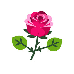 Vector Pink Rose Illustration-Stylized Rose with Green Leaves-Elegant Floral Graphic for Web or Print-Modern Rose Clipart for Valentine's Day Projects