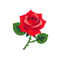 Vibrant Red Rose Illustration-Symbol of Love and Passion-Perfect for Valentine's Day Cards-Digital Art of a Blooming Rose with Green Leaves-Beautiful Floral Design Element