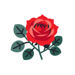 Vector Red Rose Illustration-Elegant Rose with Green Leaves-Modern Floral Design-Perfect for Valentine's Day and Romantic Themes-Download Now