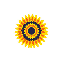 Fototapeta premium Vibrant Sunflower Graphic- Bold Geometric Design- Modern Floral Art- Cheerful Yellow and Orange Flower- Perfect for Summer Decor- Eye Catching Centerpiece_