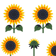 Vibrant Sunflower Illustration-Cheerful Floral Design-Bright Yellow Petals-Green Leaves-Botanical Art-Summer Flower Clipart-Garden Decor-Nature Inspired-Cheerful-Blossom