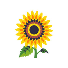 Vibrant Sunflower Illustration-Cheerful Floral Art-Yellow Petals and Green Leaves-Bright and Sunny Design-Nature Inspired Artwork-Perfect for Summer Projects-Botanical Clipart