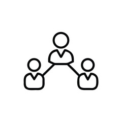 Line art three connected human figures on a symbol connection