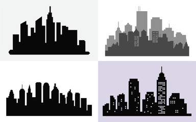 Naklejka premium City Skyline Silhouette Set – Urban Architecture Variants in Grid Format