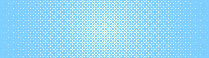 Stars trendy halftone pattern radial gradient ultra wide 32:9 aspect ratio white blue vector abstract background. Half tone graphic twinkle blink grid panoramic ultrawide format light abstraction