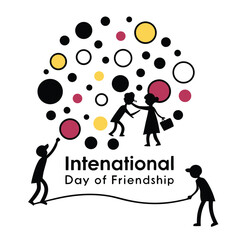 International Day of Friendship Diverse Dot Cluster Black Silhouettes Yellow Gold Maroon Circles