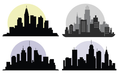 Fototapeta premium City Skyline Silhouette Set – Urban Architecture Variants in Grid Format