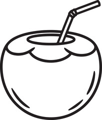 Refreshing Coconut Water Drink with Straw Tropical Beverage Illustration