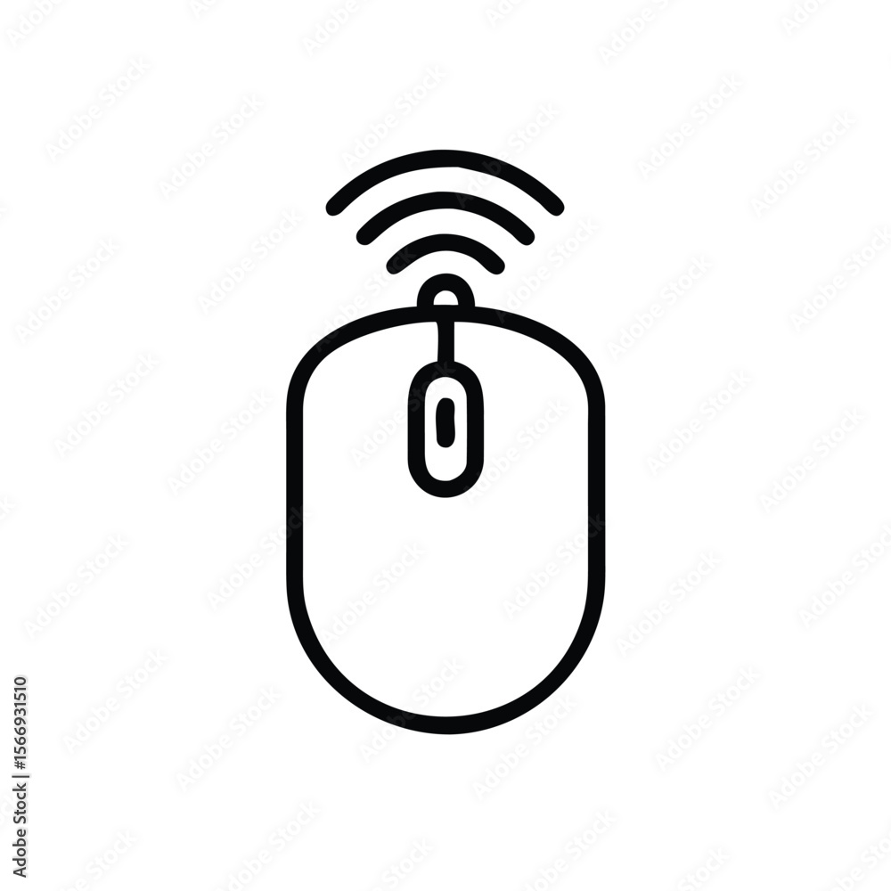 Poster wireless computer mouse icon with signal waves on a technology