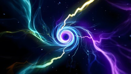 Radiant Energy Vortex with Multicolored Light Trails on Dark Background