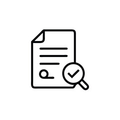 Document icon with magnifying glass checkmark symbol on file paper