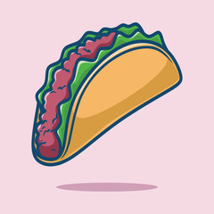 Cute Taco Vector Illustration. Food Cartoon Character Isolated. Flat Cartoon Style Suitable for Web Landing Page, Banner, Flyer, Sticker.