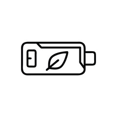 Outline battery icon with a leaf symbol representing eco-friendly energy on nature