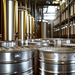 Stainless steel containers for food liquids. Drinks industry use.