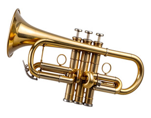 Naklejka premium Vintage Brass Trumpet with Three Valves and Patina Finish, isolated on a transparent background