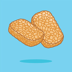 Tempe goreng cute cartoon, Indonesian traditional food made from soybeans wrapped with banana leaf. Vector illustration.