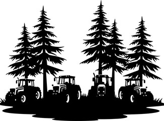 Fototapeta premium Tractors in Mountain Landscape tree , farm, farming, vector bundle