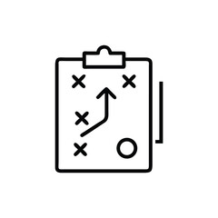 Handdrawn clipboard with Xs Os an arrow representing a strategy or plan circle