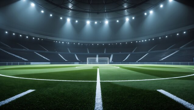 Empty Modern Soccer Stadium at Night Architectural Design and Lighting