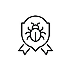 Obraz premium Line art bug icon inside a shield with ribbon elements on a insect beetle