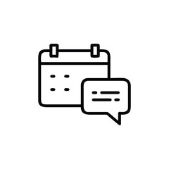 Outline calendar icon next to a speech bubble with horizontal lines on a schedule
