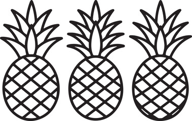 Three Line Art Pineapple Illustrations Tropical Fruit Design Elements