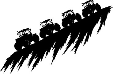 Fototapeta premium Tractors in Mountain Landscape tree , farm, farming, vector bundle