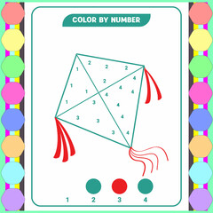 Color by number game for kids. Coloring page with a cute bee. Printable worksheet with solution for...