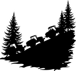 Fototapeta premium Tractors in Mountain Landscape tree , farm, farming, vector bundle
