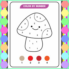 Color by number game for kids. Coloring page with a cute bee. Printable worksheet with solution for school and preschool. Learning numbers activity. Vector illustration