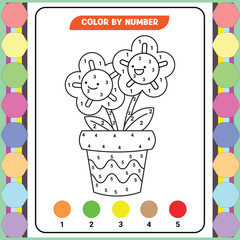 Color by number game for kids. Coloring page with a cute bee. Printable worksheet with solution for school and preschool. Learning numbers activity. Vector illustration