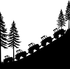Fototapeta premium Tractors in Mountain Landscape tree , farm, farming, vector bundle