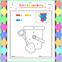Color by number game for kids. Coloring page with a cute bee. Printable worksheet with solution for...