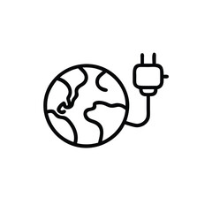 Outline Earth globe with plug connected on symbol energy world planet