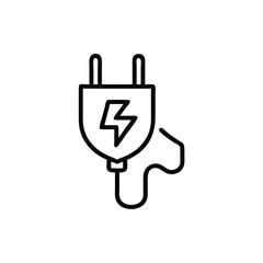 Outline a plug with a lightning bolt symbol a connected cord on electricity power
