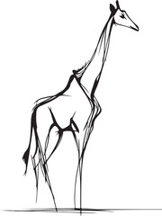  Continuous one-line drawing of a standing giraffe, minimalist and elegant in black-and-white only