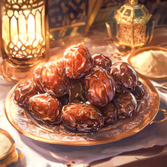 dates with an Arabic lantern on the table,