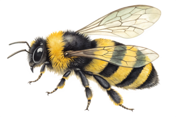 Watercolor Bumblebee Insect Element Detailed and hand drawn clipart depiction of a striped bumblebee flying with vivid yellow and black colors perfect for nature ecology Generated AI
