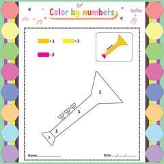 Vector coloring page for children education and activities. Puzzle game color by number