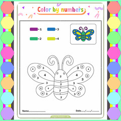 Vector coloring page for children education and activities. Puzzle game color by number